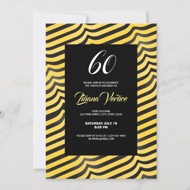Jazzy Cute Black & Yellow Striped Bumblebee Invitation (Front)