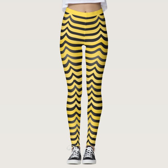Jazzy Cute Black & Yellow Striped Bumblebee Leggings (Front)
