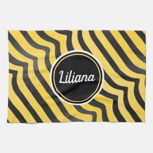 Jazzy Cute Black & Yellow Striped Bumblebee Tea Towel