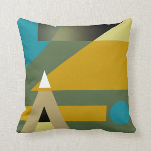 Jazzy Geometric Pattern gold olive blue beige Cushion