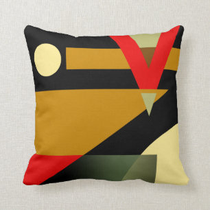 Jazzy Geometric Pattern   gold red beige black Cushion