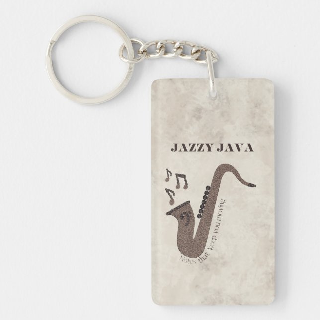 Jazzy Java-Coffee Beans-Saxophone- Key Ring (Front)