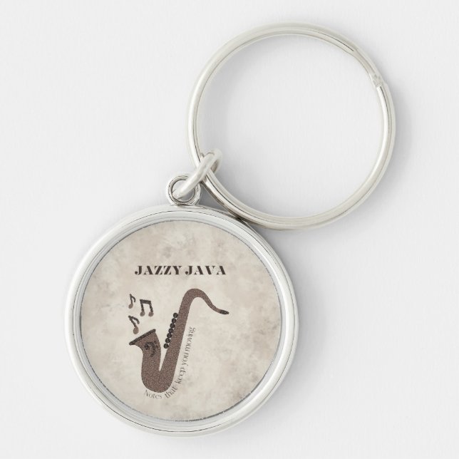 Jazzy Java-Coffee Beans-Saxophone- Key Ring (Front)