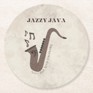Jazzy Java-Coffee Beans-Saxophone- Round Paper Coaster