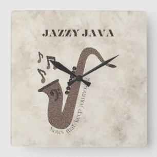 Jazzy Java-Coffee Beans-Saxophone- Square Wall Clock
