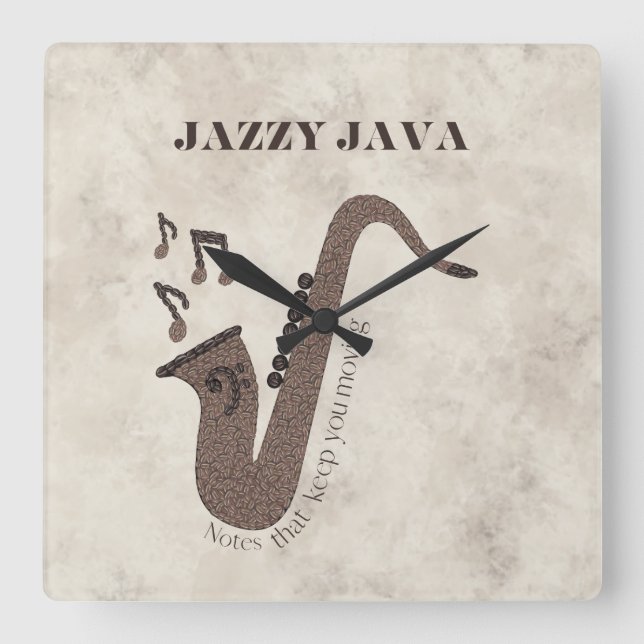 Jazzy Java-Coffee Beans-Saxophone- Square Wall Clock (Front)