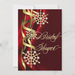 Jazzy Jewelled Snowflakes Red & Gold Invitation