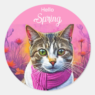 Jazzy Kitty  in early spring Classic Round Sticker