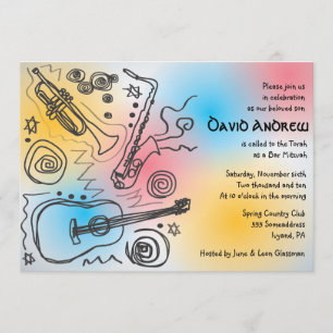 Jazzy Musical Bar Bat Mitzvah Invitation