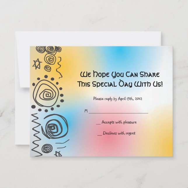 Jazzy Musical Bar Bat Mitzvah Invite reply card (Front)