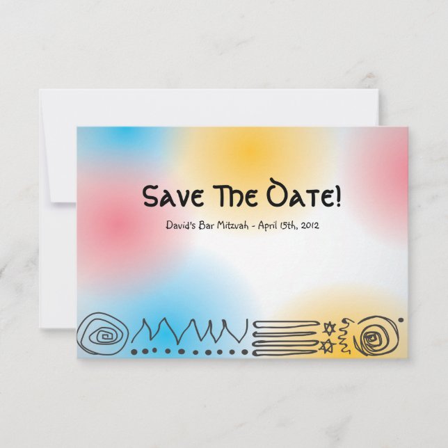 Jazzy Musical Bar Bat Mitzvah Save the Date Card (Front)