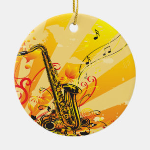 Jazzy Saxophone Beams Of Music Ceramic Tree Decoration
