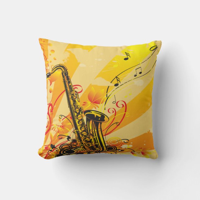 Jazzy Saxophone Beams Of Music Cushion (Front)