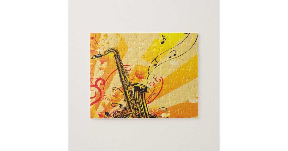 Jazzy Saxophone Beams Of Music Jigsaw Puzzle Zazzle
