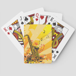 Jazzy Saxophone Beams Of Music Playing Cards