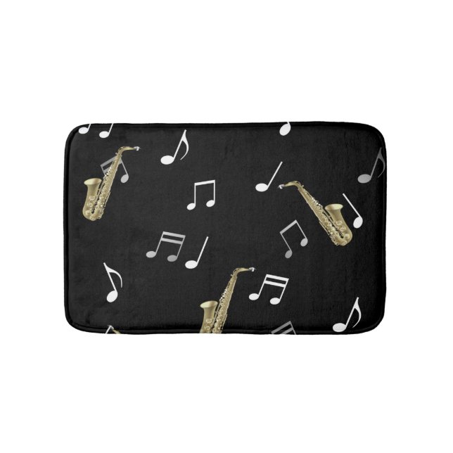 Jazzy Saxophone & Musical Notes  Bath Mat (Front)