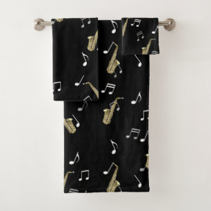 Jazzy Saxophone & Musical Notes  Bath Towel Set