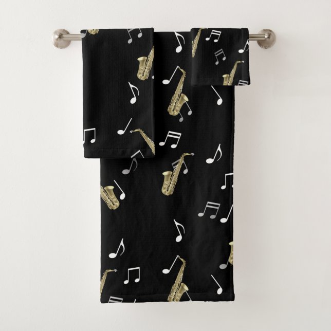 Jazzy Saxophone & Musical Notes  Bath Towel Set (Insitu)
