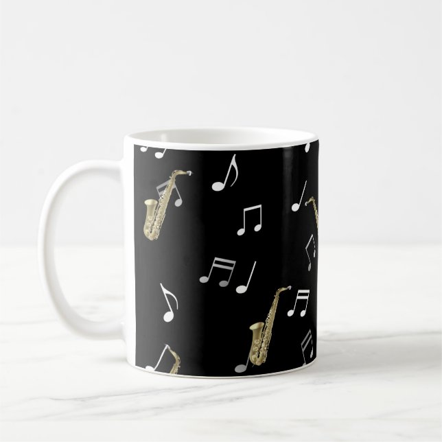 Jazzy Saxophone & Musical Notes  Coffee Mug (Left)