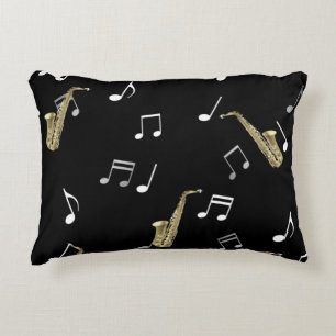 Jazzy Saxophone & Musical Notes Decorative Cushion