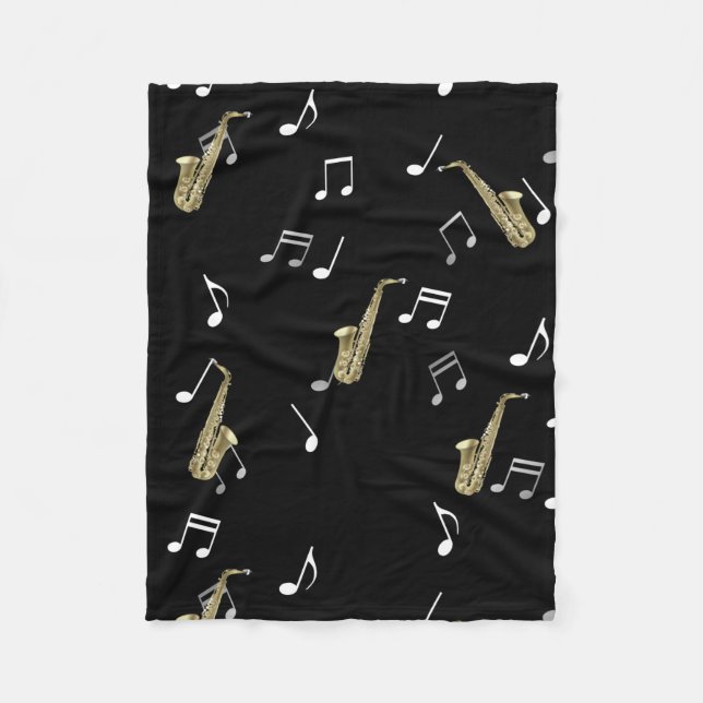 Jazzy Saxophone & Musical Notes  Fleece Blanket (Front)