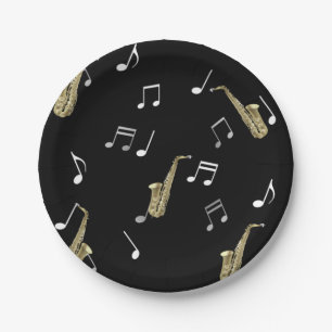 Jazzy Saxophone & Musical Notes  Paper Plate