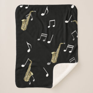 Jazzy Saxophone & Musical Notes Sherpa Blanket