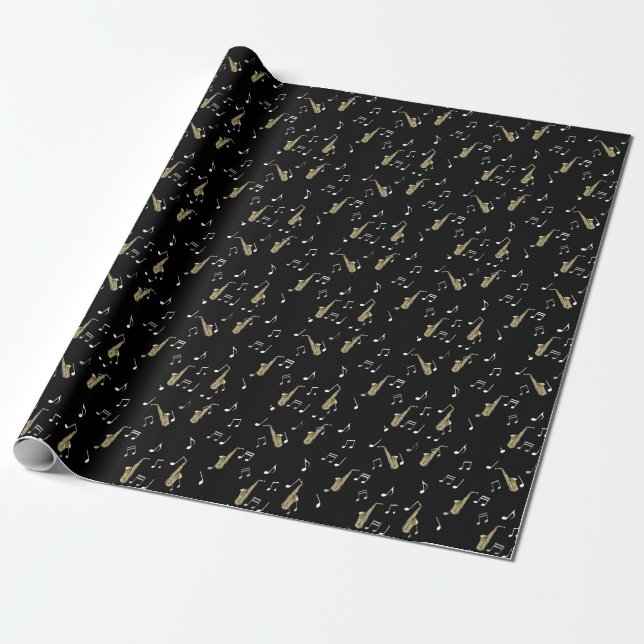 Jazzy Saxophone & Musical Notes  Wrapping Paper (Unrolled)