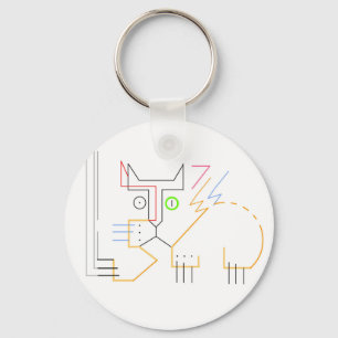 Jazzy, Scratching, Abstract Cat Button Keychain