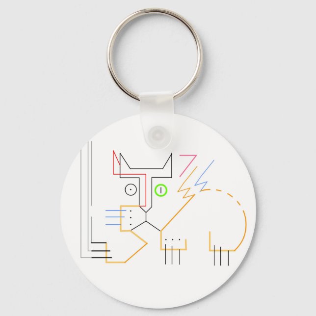 Jazzy, Scratching, Abstract Cat Button Keychain (Front)