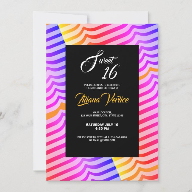 Jazzy Trippy Psychedelic Tropical Stripey Pattern  Invitation (Front)