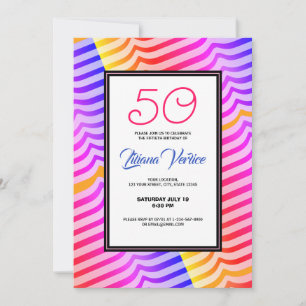 Jazzy Trippy Psychedelic Tropical Stripey Pattern Invitation