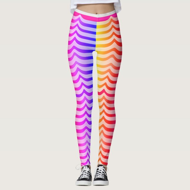Jazzy Trippy Psychedelic Tropical Stripey Pattern  Leggings (Front)