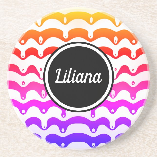 Jazzy Tropical psychedelic Dripping Stripes Coaster (Front)