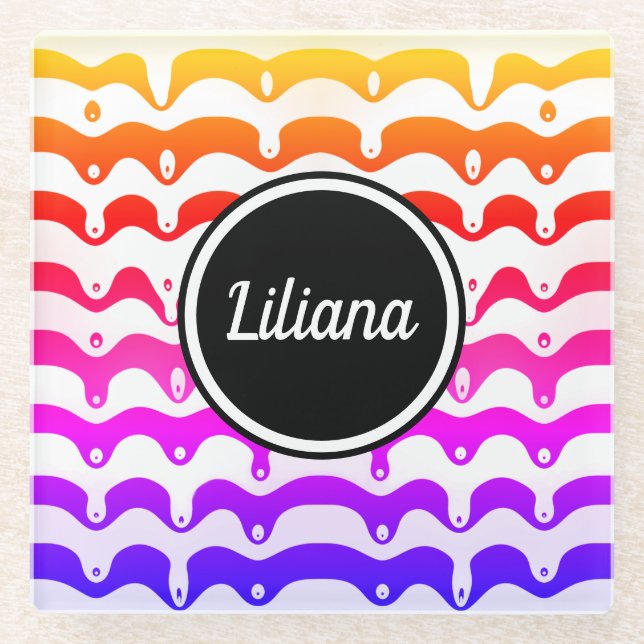 Jazzy Tropical psychedelic Dripping Stripes Glass Coaster (Front)