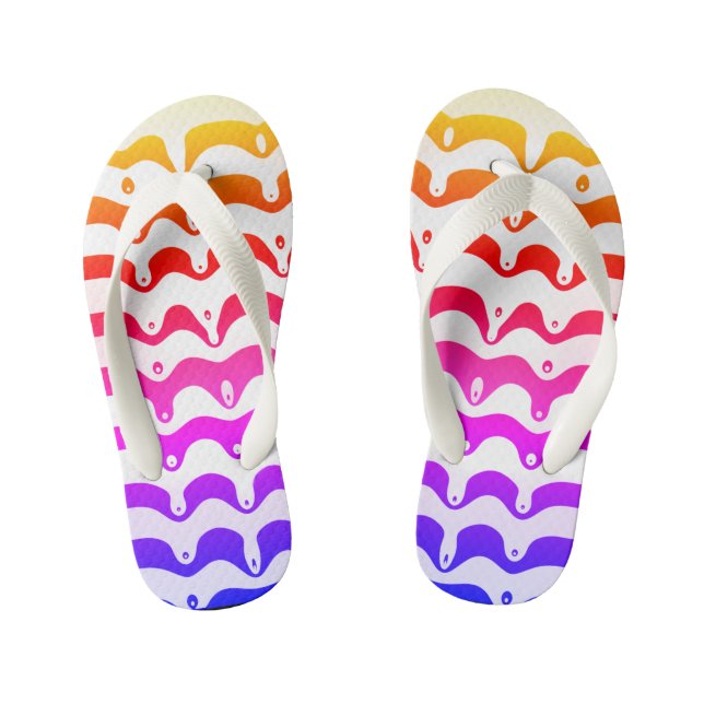 Jazzy Tropical Psychedelic Dripping Stripes Kid's Flip Flops (Footbed)