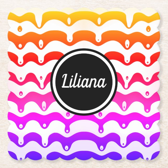 Jazzy Tropical psychedelic Dripping Stripes Paper Coaster (Front)