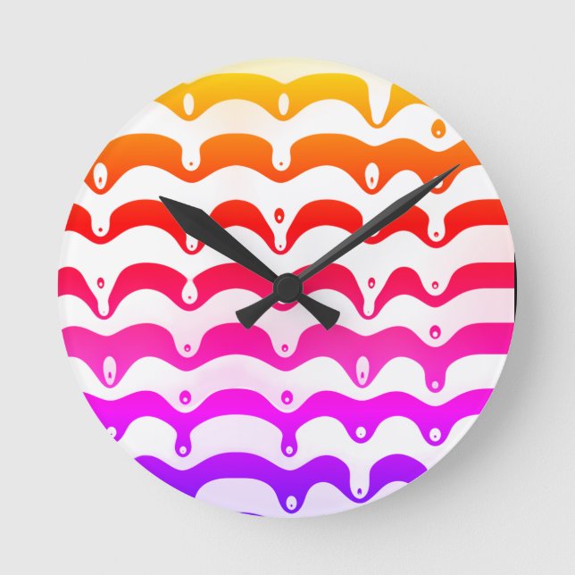 Jazzy Tropical Psychedelic Dripping Stripes Round Clock (Front)