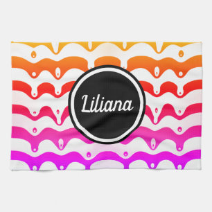 Jazzy Tropical Psychedelic Dripping Stripes Tea Towel