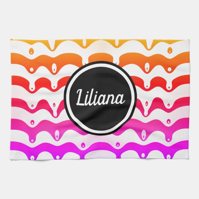 Jazzy Tropical Psychedelic Dripping Stripes Tea Towel (Horizontal)