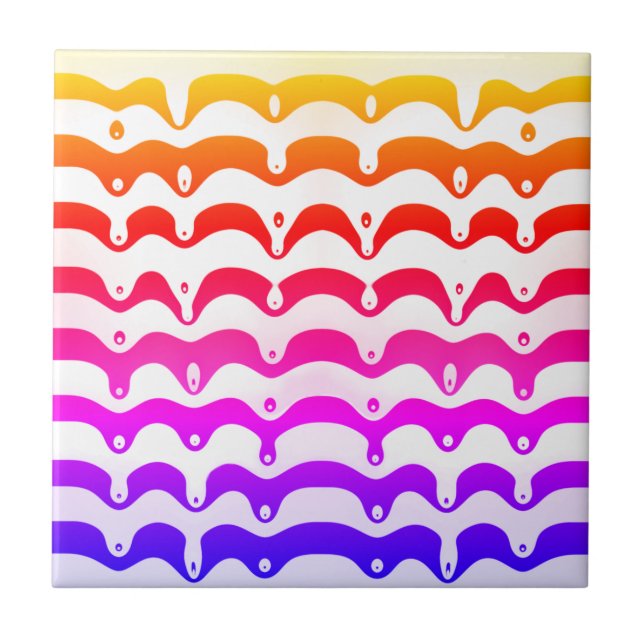 Jazzy Tropical Psychedelic Dripping Stripes Tile (Front)