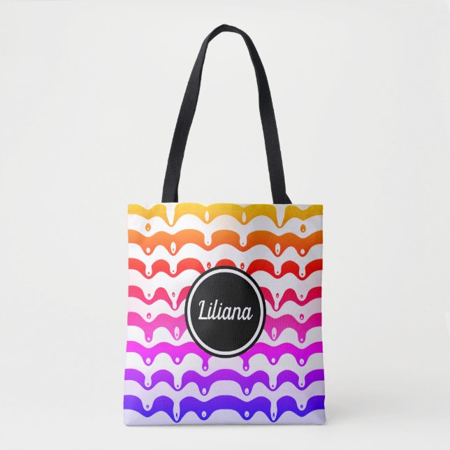 Jazzy Tropical psychedelic Dripping Stripes Tote Bag (Front)