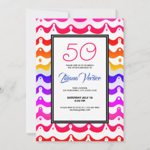 Jazzy Tropical Psychedelic Wavy Stripes Invitation