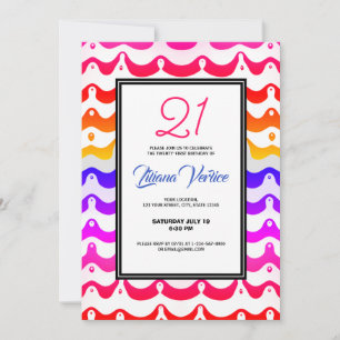 Jazzy Tropical Psychedelic Wavy Stripes Invitation