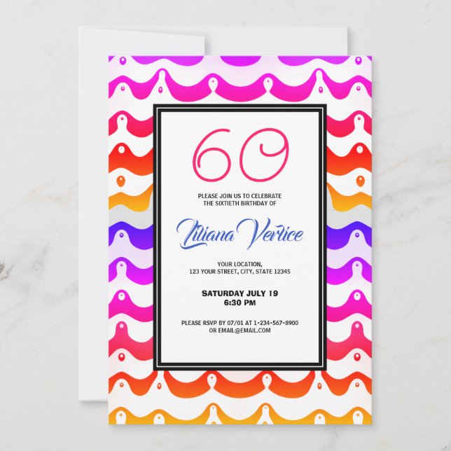 Jazzy Tropical Psychedelic Wavy Stripes Invitation (Front)