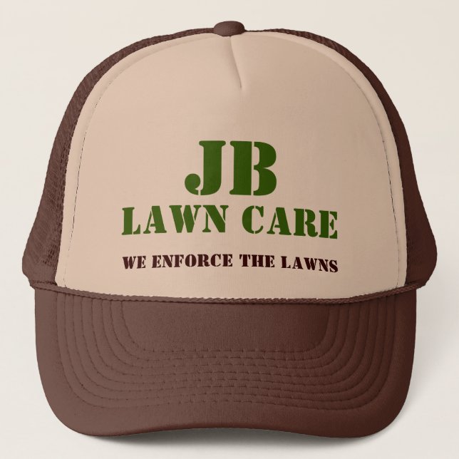 JB, LAWN CARE, We Enforce The Lawns Trucker Hat (Front)