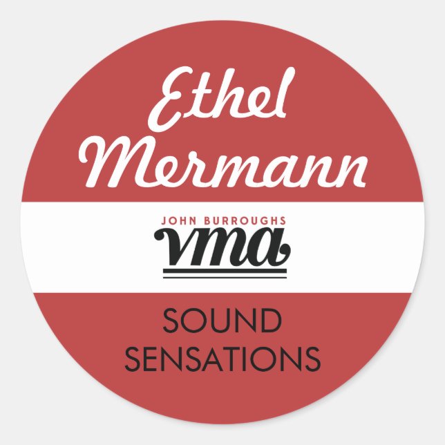 JBHS VMA Red Background with White Script  Classic Round Sticker (Front)