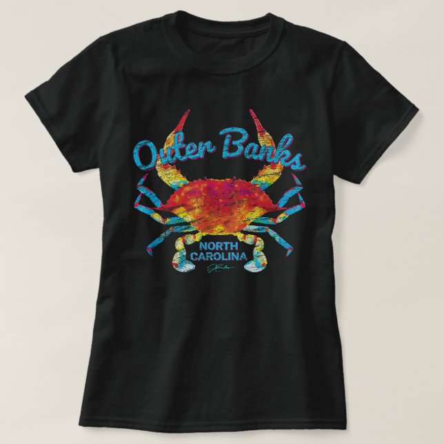 JCombs Outer Banks, NC, Blue Crab (Distressed)  T-Shirt (Design Front)