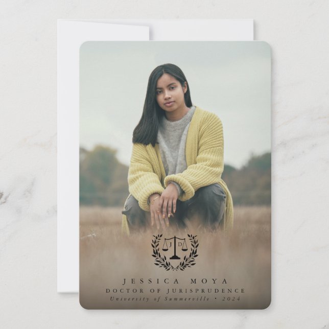 JD Law Scales+Laurel Wreath Black Overlay 2 Photo Announcement (Front)