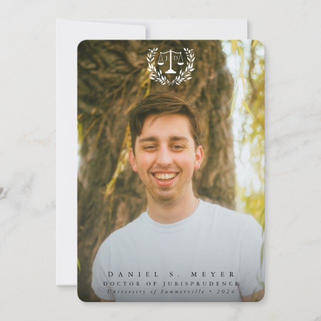 JD Law Scales+Laurel Wreath White Overlay 2 Photo Announcement (Front)